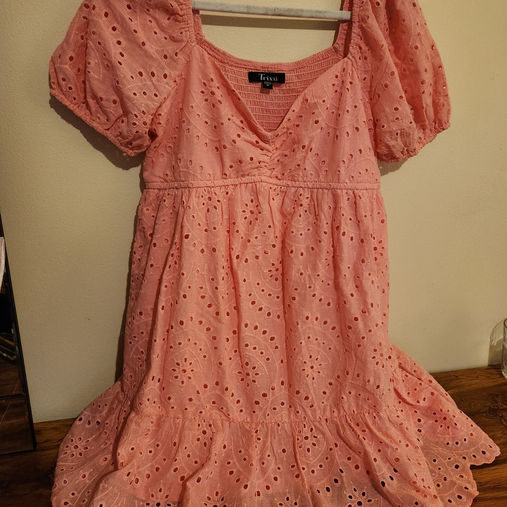 Trixxi Pink Puff Sleeve V-Neck Sundress